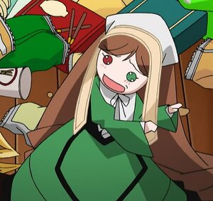 Rating: Safe Score: 0 Tags: 1girl brown_hair dress food green_dress green_eyes heterochromia image long_hair long_sleeves open_mouth red_eyes smile solo suiseiseki User: admin