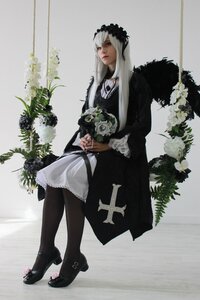 Rating: Safe Score: 0 Tags: 1girl black_dress black_footwear closed_mouth dress flower full_body gothic_lolita lips lolita_fashion long_hair long_sleeves nail_polish rose solo standing suigintou white_flower white_hair white_rose User: admin