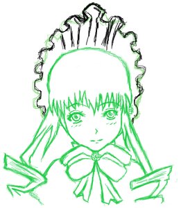 Rating: Safe Score: 0 Tags: 1girl bowtie green_theme image long_hair long_sleeves looking_at_viewer monochrome ribbon shinku simple_background solo upper_body white_background User: admin