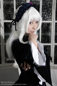 Rating: Safe Score: 0 Tags: 1girl dress hairband lips long_hair long_sleeves looking_at_viewer red_eyes ribbon solo suigintou white_hair window User: admin