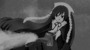 Rating: Safe Score: 0 Tags: 1girl bangs breasts dress frills hair_between_eyes holding image long_hair long_sleeves looking_at_viewer monochrome neck_ribbon open_mouth ribbon solo suiseiseki very_long_hair User: admin