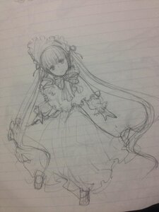 Rating: Safe Score: 0 Tags: 1girl dress frills full_body hairband image long_hair long_sleeves looking_at_viewer monochrome shinku sketch solo standing traditional_media twintails very_long_hair User: admin