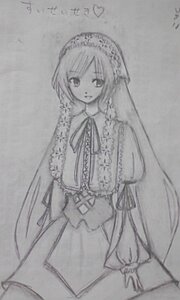 Rating: Safe Score: 0 Tags: 1girl auto_tagged dress greyscale image long_hair long_sleeves looking_at_viewer monochrome ribbon solo standing suiseiseki traditional_media very_long_hair User: admin