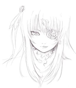 Rating: Safe Score: 0 Tags: 1girl bangs barasuishou flower image jewelry long_hair looking_at_viewer monochrome rose simple_background solo striped white_background User: admin