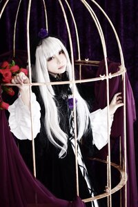 Rating: Safe Score: 0 Tags: 1girl bangs curtains dress flower frills hair_ornament long_hair long_sleeves looking_at_viewer rose solo suigintou very_long_hair white_hair User: admin