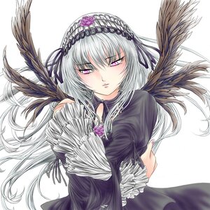 Rating: Safe Score: 3 Tags: 1girl auto_tagged black_dress black_wings dress feathered_wings feathers flower frills hairband half-closed_eyes image long_hair long_sleeves looking_at_viewer pink_eyes silver_hair simple_background solo suigintou white_background wings User: admin