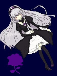 Rating: Safe Score: 0 Tags: 1girl blue_background blush boots closed_eyes dress flower frills full_body hairband image lolita_hairband long_hair long_sleeves rose silver_hair simple_background solo suigintou thighhighs very_long_hair wings User: admin