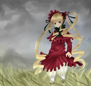 Rating: Safe Score: 0 Tags: 1girl blonde_hair bloomers blue_eyes bonnet bow bowtie cloud dress frills image long_hair long_sleeves looking_at_viewer red_dress shinku sky solo standing twintails underwear very_long_hair User: admin