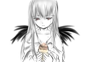 Rating: Safe Score: 0 Tags: 1girl bangs blurry collarbone eyebrows_visible_through_hair feathered_wings food holding_food image long_hair long_sleeves looking_at_viewer monochrome red_eyes shirt solo striped suigintou upper_body wings User: admin