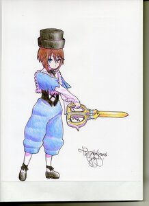 Rating: Safe Score: 0 Tags: 1girl blue_eyes brown_hair full_body hat heterochromia long_sleeves looking_at_viewer pants shoes short_hair solo souseiseki standing top_hat weapon User: admin