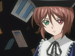 Rating: Safe Score: 0 Tags: 1girl apron bangs brown_hair frills green_eyes hat heterochromia image long_sleeves looking_at_viewer red_eyes ribbon short_hair simple_background solo souseiseki upper_body User: admin