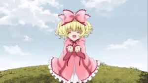 Rating: Safe Score: 0 Tags: 1girl :d blonde_hair bow closed_eyes cloud day dress drill_hair field grass hair_bow hina_ichigo hinaichigo image long_sleeves open_mouth outdoors pink_bow pink_dress short_hair sky smile solo standing twin_drills User: admin