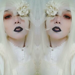Rating: Safe Score: 0 Tags: bangs black_eyes eyelashes face flower grey_eyes kirakishou lips looking_at_viewer makeup mouth nose parted_lips portrait realistic red_lips red_lipstick solo white_flower white_hair white_rose white_theme User: admin