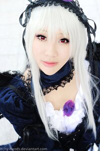 Rating: Safe Score: 0 Tags: 1girl closed_mouth dress eyelashes flower gothic_lolita hairband lace lips lolita_fashion long_hair looking_at_viewer makeup red_eyes rose smile solo suigintou white_hair User: admin