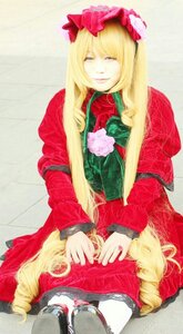 Rating: Safe Score: 0 Tags: 1girl blonde_hair closed_eyes dress flower long_hair long_sleeves red_dress rose shinku sitting solo turtleneck very_long_hair User: admin