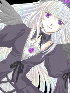 Rating: Safe Score: 0 Tags: 1girl black_wings dress flower frills gothic_lolita hairband image lolita_fashion lolita_hairband long_hair long_sleeves looking_at_viewer purple_eyes purple_flower purple_rose ribbon rose silver_hair smile solo suigintou very_long_hair wings User: admin