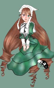 Rating: Safe Score: 0 Tags: 1girl blush brown_hair dress drill_hair frills full_body green_dress green_eyes head_scarf image long_hair long_sleeves red_eyes simple_background smile solo suiseiseki twin_drills very_long_hair User: admin