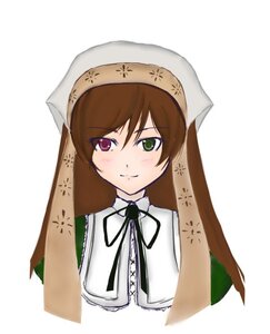 Rating: Safe Score: 0 Tags: 1girl black_ribbon blush brown_hair closed_mouth green_eyes head_scarf heterochromia image long_hair looking_at_viewer neck_ribbon red_eyes ribbon simple_background smile solo suiseiseki upper_body vertical_stripes white_background User: admin
