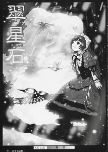 Rating: Safe Score: 0 Tags: 1girl animal bird dress greyscale image long_sleeves monochrome nature outdoors smile snow snowing solo suiseiseki tree User: admin