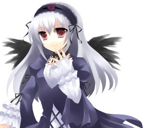 Rating: Safe Score: 0 Tags: 1girl black_dress black_ribbon black_wings detached_collar dress frills hairband image juliet_sleeves long_hair long_sleeves looking_at_viewer puffy_sleeves red_eyes rose silver_hair simple_background smile solo suigintou very_long_hair white_background wings User: admin