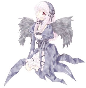 Rating: Safe Score: 0 Tags: 1girl black_ribbon black_wings dress flower frills full_body gothic_lolita hairband image lolita_fashion long_hair long_sleeves looking_at_viewer looking_up nyoi pale_skin puffy_sleeves red_eyes ribbon rose rozen_maiden seiza silver_hair simple_background sitting solo suigintou white_background wings User: admin