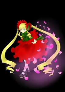 Rating: Safe Score: 0 Tags: 1girl black_footwear blonde_hair blue_eyes bonnet bow dress flower full_body image long_hair long_sleeves pantyhose petals red_dress rose rose_petals shinku shoes solo twintails very_long_hair User: admin