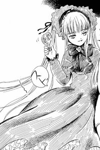 Rating: Safe Score: 0 Tags: 1girl bonnet bow dress frills greyscale image long_hair long_sleeves looking_at_viewer monochrome rose shinku simple_background solo suigintou teacup User: admin