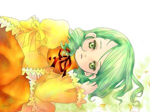 Rating: Safe Score: 0 Tags: 1girl dress frills green_eyes green_hair image kanaria long_sleeves lying ribbon solo striped striped_background traditional_media vertical_stripes yellow_dress User: admin
