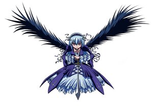 Rating: Safe Score: 0 Tags: 1girl auto_tagged black_wings blue_hair dress flower frills full_body hairband image long_sleeves red_eyes ribbon rose solo suigintou white_background wings User: admin