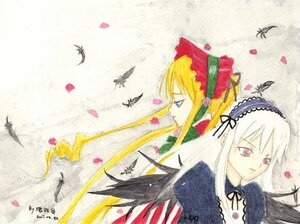 Rating: Safe Score: 0 Tags: 2girls bird black_wings blonde_hair blue_eyes bug butterfly dove feathers flower hairband image insect long_hair multiple_girls pair petals shinku suigintou wings User: admin