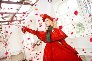 Rating: Safe Score: 0 Tags: 1girl auto_tagged blonde_hair church dress flower long_sleeves petals red_dress rose_petals shinku solo User: admin