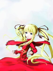 Rating: Safe Score: 0 Tags: 1girl blonde_hair blue_eyes dress hair_ribbon image long_hair long_sleeves looking_at_viewer red_dress ribbon shinku sidelocks solo twintails very_long_hair User: admin