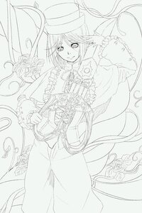 Rating: Safe Score: 0 Tags: 1girl dress flower frills hat image lineart long_hair long_sleeves monochrome rose short_hair smile solo souseiseki User: admin