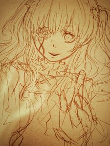 Rating: Safe Score: 0 Tags: 1girl eyepatch frills image kirakishou long_hair looking_at_viewer monochrome sketch smile solo traditional_media User: admin