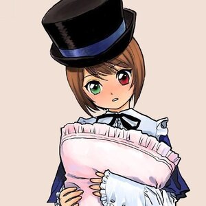 Rating: Safe Score: 0 Tags: 1girl bangs blush brown_hair frills green_eyes hat heterochromia image long_sleeves looking_at_viewer red_eyes short_hair simple_background solo souseiseki top_hat upper_body User: admin