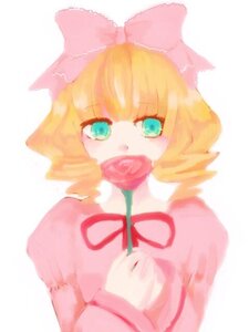 Rating: Safe Score: 0 Tags: 1girl blonde_hair bow dress flower hair_bow hina_ichigo hinaichigo image pink_bow pink_dress puffy_sleeves ribbon rose short_hair simple_background solo striped upper_body white_background User: admin