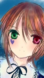 Rating: Safe Score: 0 Tags: 1girl bangs black_ribbon blush brown_hair close-up closed_mouth eyebrows_visible_through_hair green_eyes heterochromia image looking_at_viewer neck_ribbon ribbon short_hair smile solo souseiseki User: admin