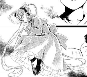 Rating: Safe Score: 0 Tags: 1girl animal_ears bonnet closed_eyes dress frills grass greyscale image long_hair long_sleeves monochrome outdoors shinku solo tree very_long_hair User: admin