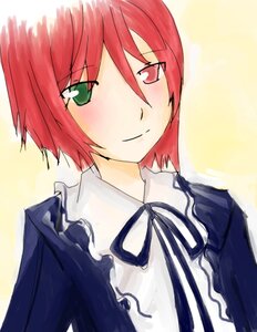 Rating: Safe Score: 0 Tags: 1girl auto_tagged bangs blue_ribbon blush closed_mouth green_eyes image long_sleeves looking_at_viewer neck_ribbon red_hair ribbon short_hair simple_background smile solo souseiseki upper_body User: admin