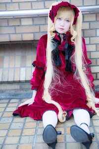 Rating: Safe Score: 0 Tags: 1girl blonde_hair blue_eyes dress flower lolita_fashion long_hair photo red_dress rose shinku sitting solo tile_floor tiles twintails very_long_hair User: admin