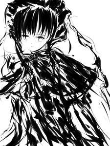 Rating: Safe Score: 0 Tags: 1girl bow greyscale hair_bow image long_hair looking_at_viewer monochrome shinku simple_background sketch solo white_background User: admin