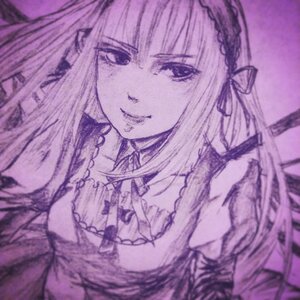 Rating: Safe Score: 0 Tags: 1girl auto_tagged blurry blurry_foreground closed_mouth depth_of_field detached_collar flower frills hairband image lolita_hairband long_hair looking_at_viewer monochrome purple_theme smile solo suigintou User: admin