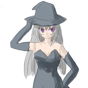 Rating: Safe Score: 0 Tags: 1girl bare_shoulders black_gloves black_headwear dress elbow_gloves gloves hand_on_hip hat image long_hair purple_eyes silver_hair smile solo striped suigintou top_hat white_background witch_hat User: admin