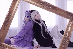 Rating: Safe Score: 0 Tags: 2girls blurry depth_of_field dress frills gothic_lolita hairband indoors lolita_fashion long_hair long_sleeves looking_at_viewer multiple_cosplay multiple_girls reflection silver_hair sitting suigintou tagme window User: admin