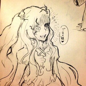 Rating: Safe Score: 0 Tags: 1girl dress flower frills hair_flower hair_ornament image kirakishou long_hair monochrome open_mouth smile solo User: admin