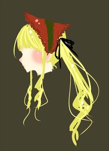 Rating: Safe Score: 0 Tags: 1girl black_background blonde_hair blush from_side grey_background hair_ribbon image long_hair portrait profile ribbon shinku simple_background solo twintails User: admin