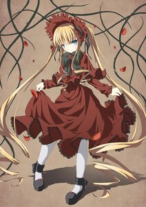 Rating: Safe Score: 0 Tags: 1girl blonde_hair blue_eyes bonnet bow bowtie capelet dress flower full_body image long_hair long_sleeves looking_at_viewer pantyhose petals red_dress rose rose_petals shinku shoes solo standing twintails very_long_hair white_legwear User: admin