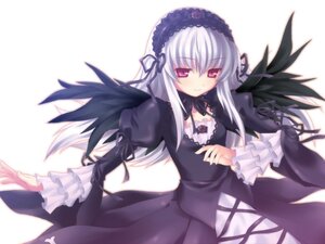 Rating: Safe Score: 0 Tags: 1girl black_ribbon black_wings detached_collar dress frilled_sleeves frills hairband image lolita_hairband long_hair long_sleeves looking_at_viewer pink_eyes ribbon silver_hair simple_background solo suigintou white_background wings User: admin