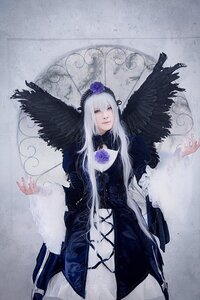 Rating: Safe Score: 0 Tags: 1girl black_dress black_wings dress feathers flower hairband long_hair long_sleeves looking_at_viewer nail_polish rose silver_hair solo suigintou white_hair wings User: admin