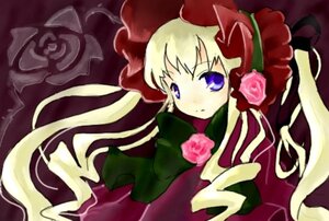 Rating: Safe Score: 0 Tags: 1girl blonde_hair blue_eyes bow dress flower image long_hair looking_at_viewer pink_flower pink_rose rose shinku solo twintails very_long_hair User: admin